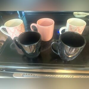 Pink, White, Black mug set- lot of 5